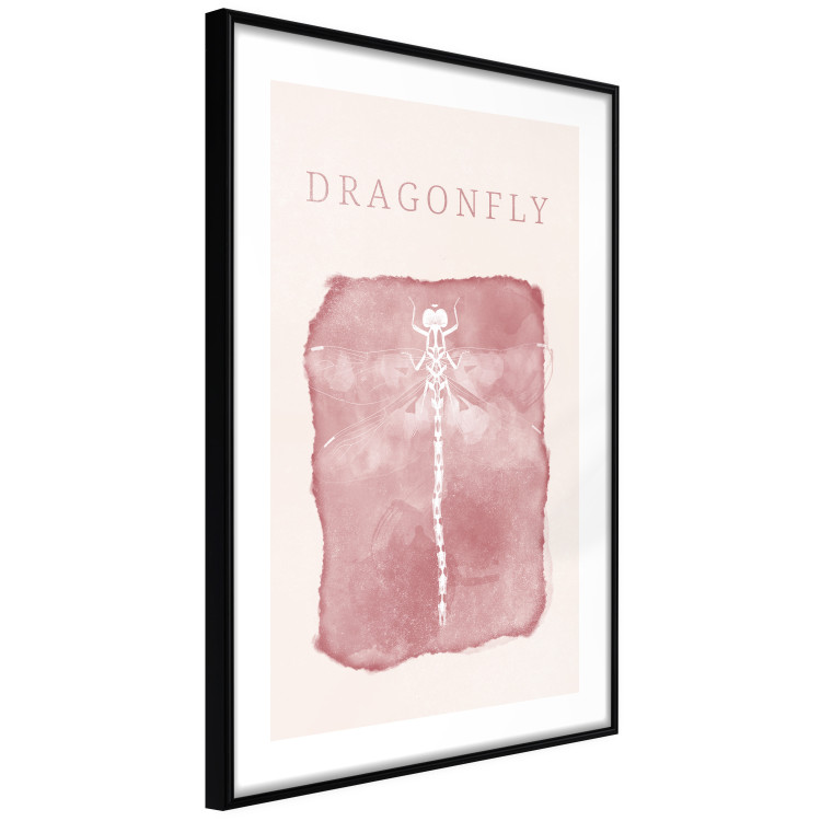 Wall Poster Dragonfly's Delicacy - white insect on a pink background with text in scandi boho style 136546 additionalImage 13