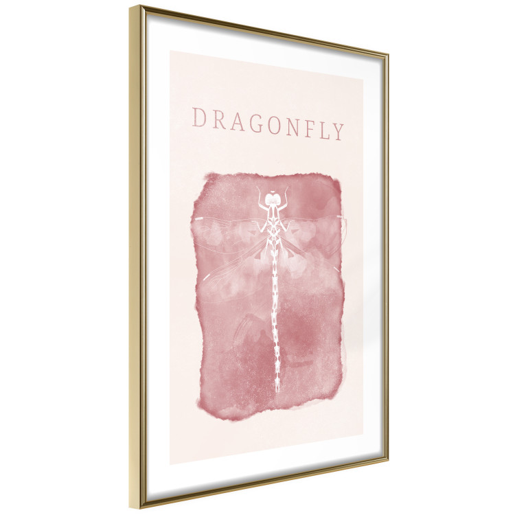 Wall Poster Dragonfly's Delicacy - white insect on a pink background with text in scandi boho style 136546 additionalImage 10