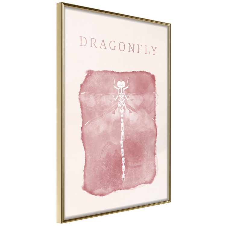 Wall Poster Dragonfly's Delicacy - white insect on a pink background with text in scandi boho style 136546 additionalImage 11