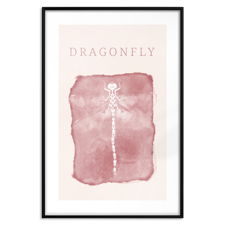 Wall Poster Dragonfly's Delicacy - white insect on a pink background with text in scandi boho style 136546 additionalImage 25