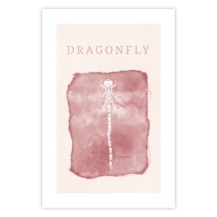 Wall Poster Dragonfly's Delicacy - white insect on a pink background with text in scandi boho style 136546 additionalImage 19