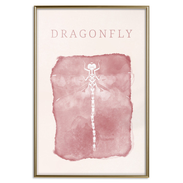 Wall Poster Dragonfly's Delicacy - white insect on a pink background with text in scandi boho style 136546 additionalImage 26