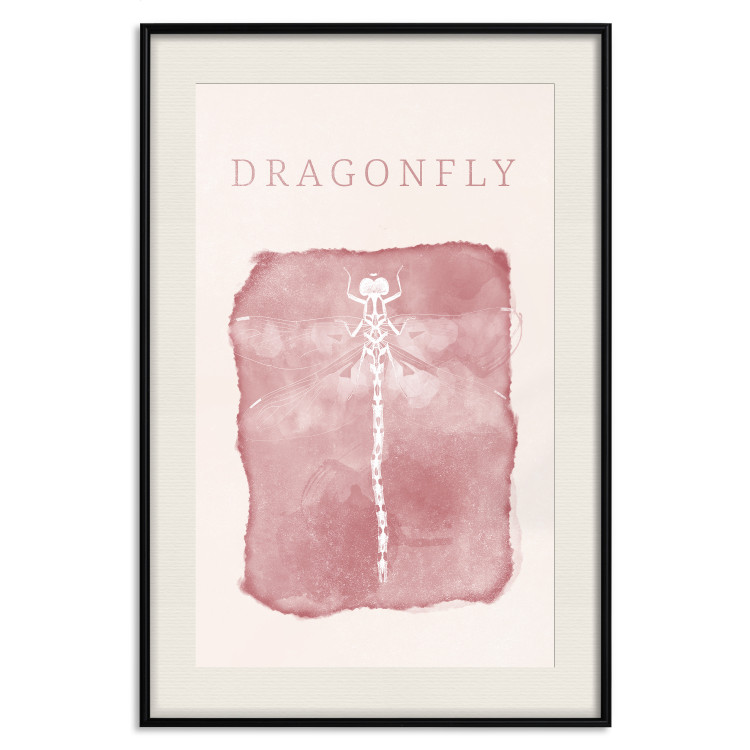 Wall Poster Dragonfly's Delicacy - white insect on a pink background with text in scandi boho style 136546 additionalImage 27
