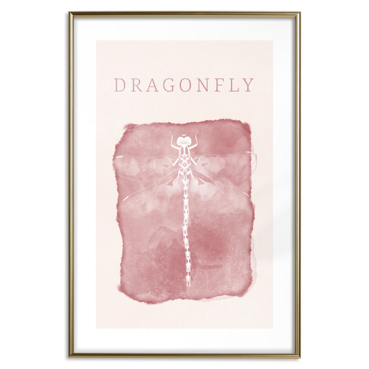 Wall Poster Dragonfly's Delicacy - white insect on a pink background with text in scandi boho style 136546 additionalImage 16