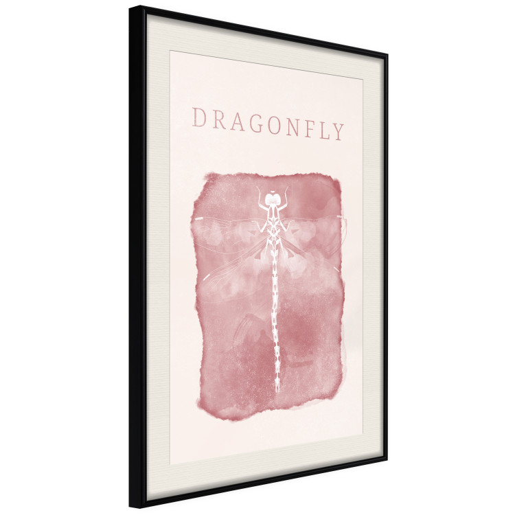 Wall Poster Dragonfly's Delicacy - white insect on a pink background with text in scandi boho style 136546 additionalImage 11