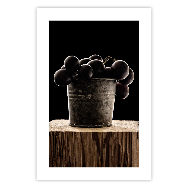Poster Juice of Love - metal bucket with fruits standing on a wooden stump 138046 additionalImage 18