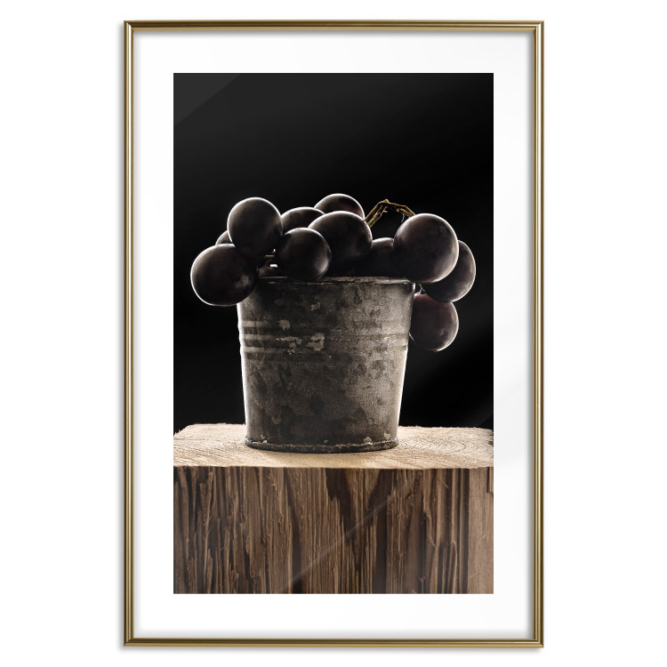 Poster Juice of Love - metal bucket with fruits standing on a wooden stump 138046 additionalImage 17