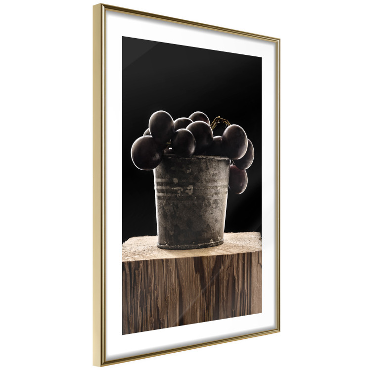 Poster Juice of Love - metal bucket with fruits standing on a wooden stump 138046 additionalImage 2