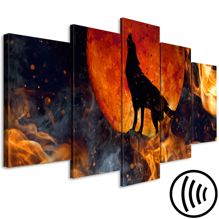 Canvas Wolf in Fire (5-piece) wide - black animal against moon background 138546 additionalImage 6