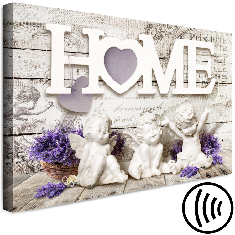 Canvas Angels' Home (1-piece) Wide - cheerful figurines and white text in the background 142246 additionalImage 6