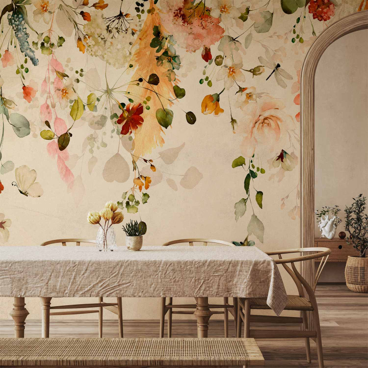 Wall Mural Autumn flowers - motif of colourful dangling flowers in yellow tones 142346 additionalImage 4