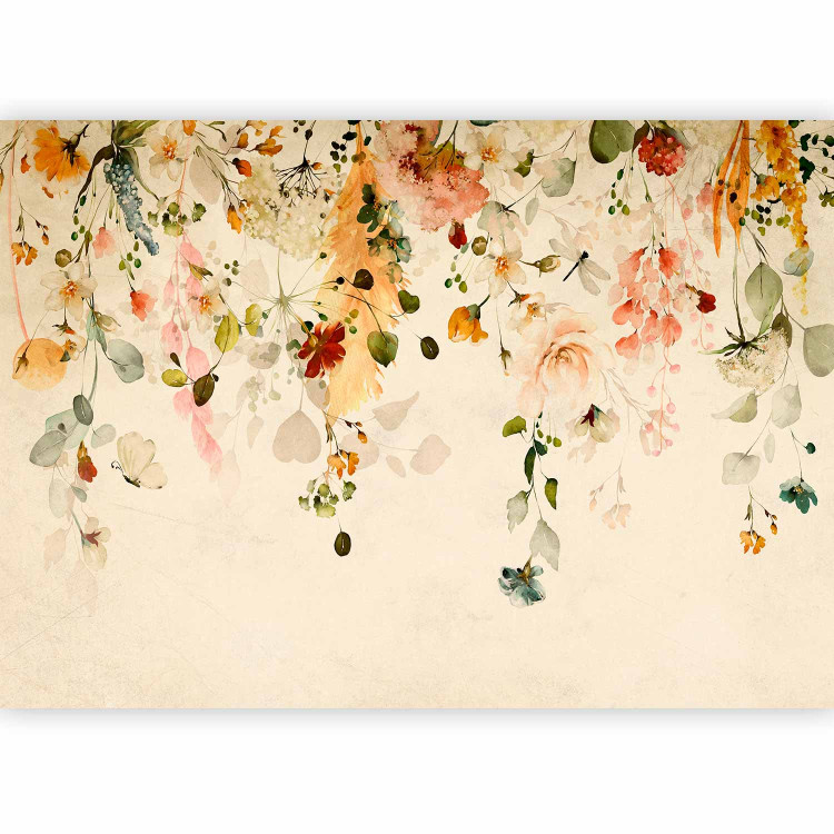 Wall Mural Autumn flowers - motif of colourful dangling flowers in yellow tones 142346 additionalImage 1