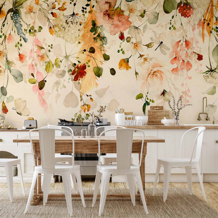 Wall Mural Autumn flowers - motif of colourful dangling flowers in yellow tones 142346 additionalImage 6