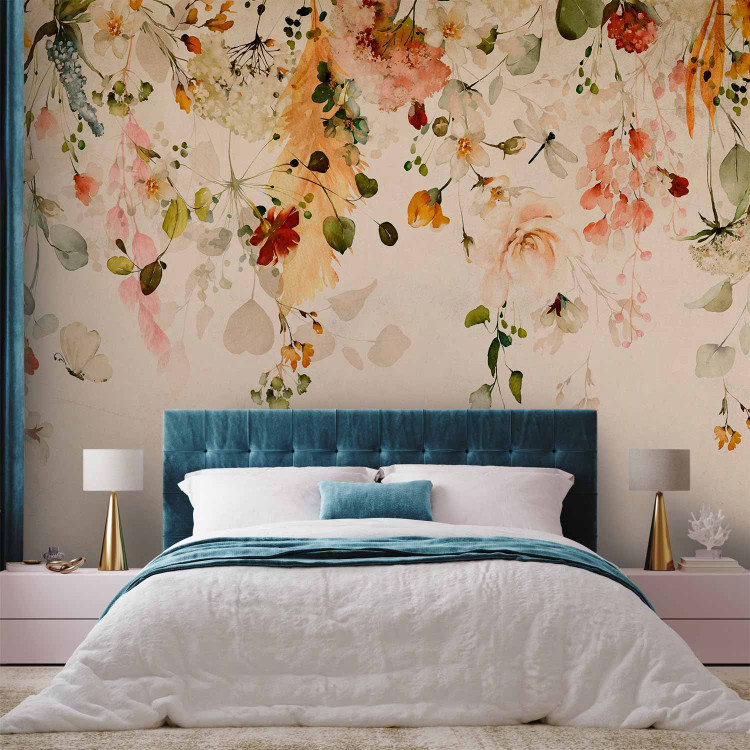 Wall Mural Autumn flowers - motif of colourful dangling flowers in yellow tones 142346 additionalImage 2