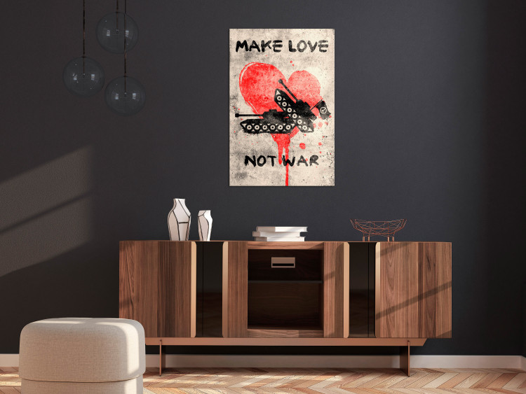 Canvas Art Print Make Love Not War (1-piece) Vertical - tanks and message text 142446 additionalImage 3