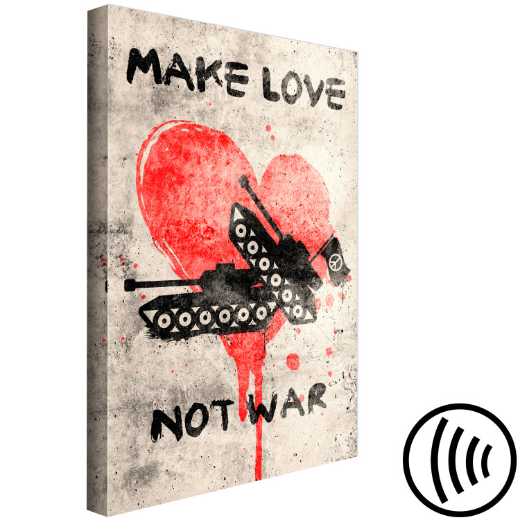 Canvas Art Print Make Love Not War (1-piece) Vertical - tanks and message text 142446 additionalImage 6