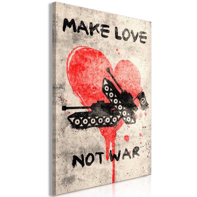 Canvas Art Print Make Love Not War (1-piece) Vertical - tanks and message text 142446 additionalImage 2