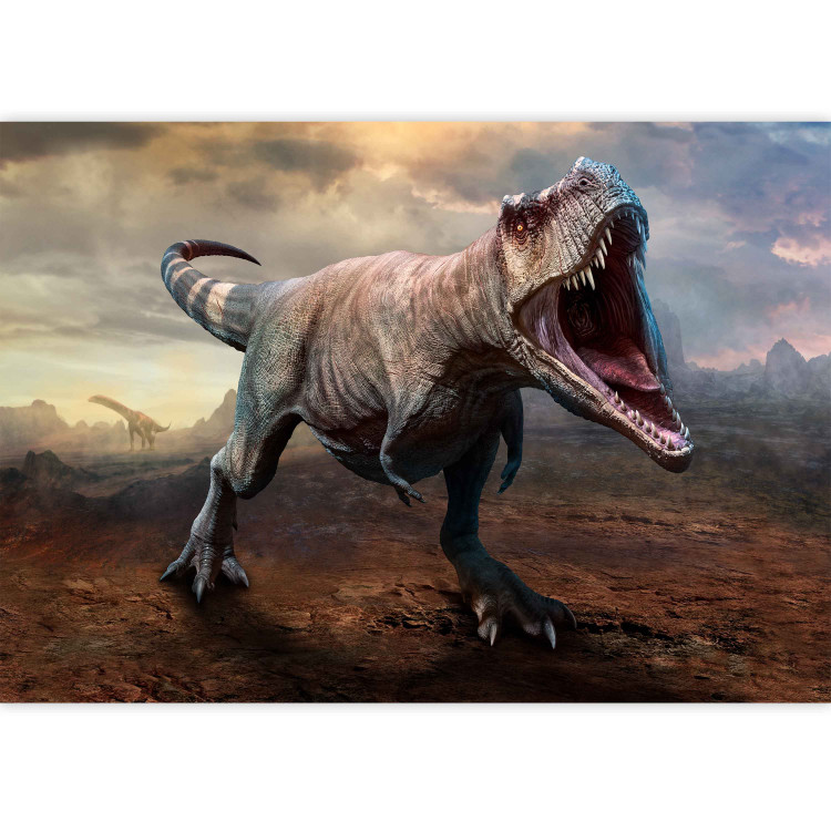 Wall Mural Menacing tyrannosaurus attacks - dark landscape with dinosaur for kids 142746 additionalImage 3