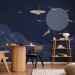 Wall Mural Flying birds towards the sun - dark blue landscape with linear mountains 144646 additionalThumb 6