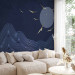 Wall Mural Flying birds towards the sun - dark blue landscape with linear mountains 144646