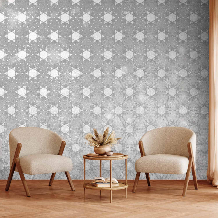 Photo Wallpaper Silver Suns - Oriental Pattern With a Regular Pattern on Concrete 145246