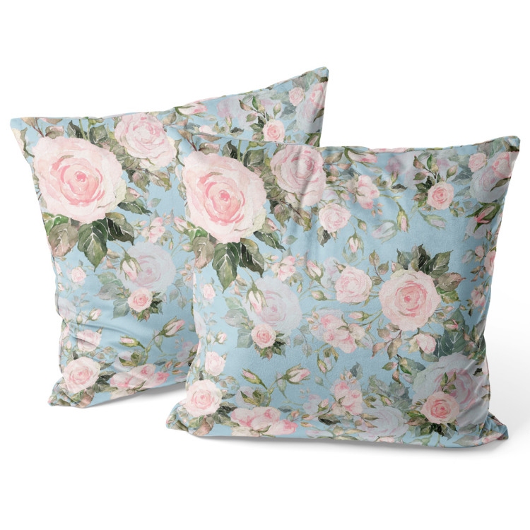 Decorative Velor Pillow Elusive painting - roses in cottagecore style on blue background 147146 additionalImage 3