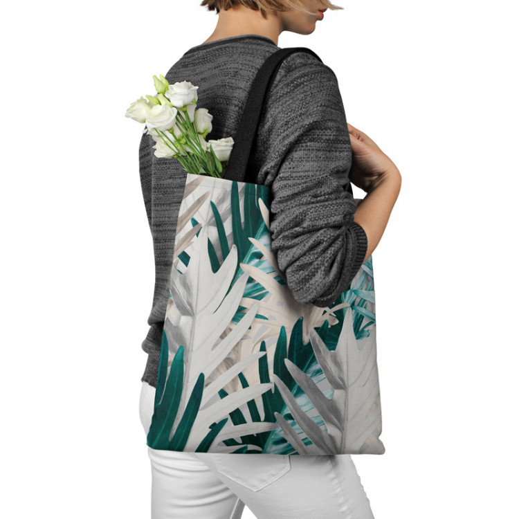 Shopping Bag Philodendron xanadu - a white and turquoise pattern with exotic leaves 147546 additionalImage 3