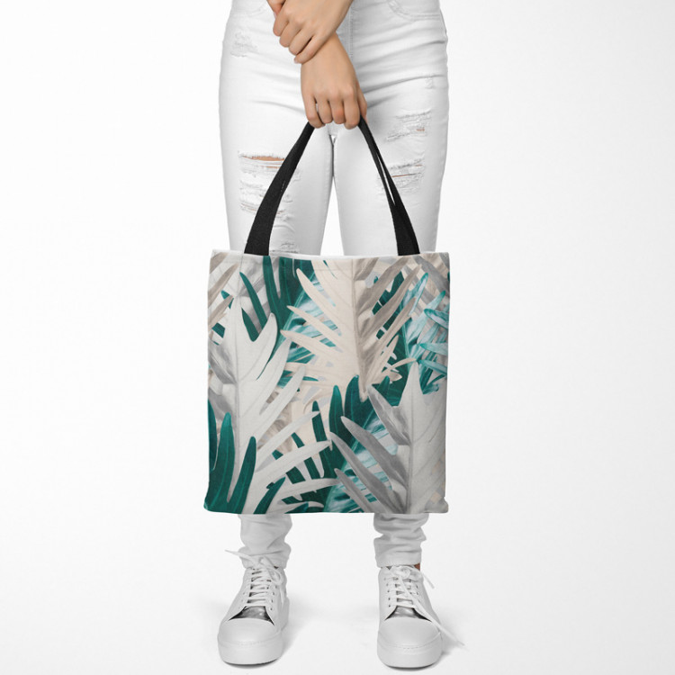 Shopping Bag Philodendron xanadu - a white and turquoise pattern with exotic leaves 147546 additionalImage 4