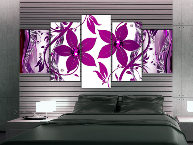 Canvas Art Print Purple Embrace (5-piece) - abstraction in purple flowers 149646 additionalImage 3