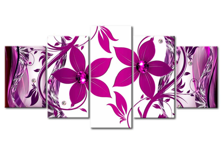 Canvas Art Print Purple Embrace (5-piece) - abstraction in purple flowers 149646
