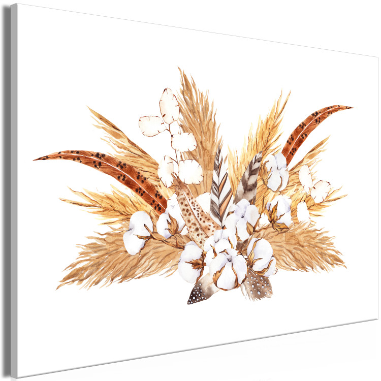 Canvas Watercolor Bouquet - Composition of Feathers and Dry Grass in Shades of Beige 149746 additionalImage 2