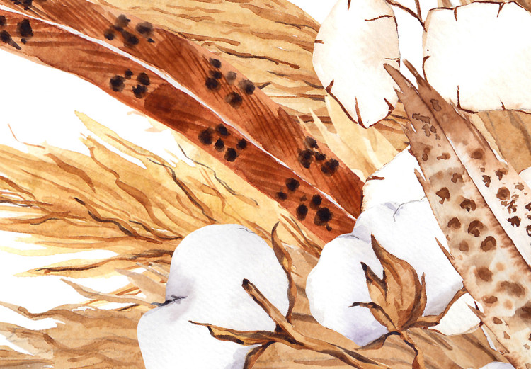 Canvas Watercolor Bouquet - Composition of Feathers and Dry Grass in Shades of Beige 149746 additionalImage 4
