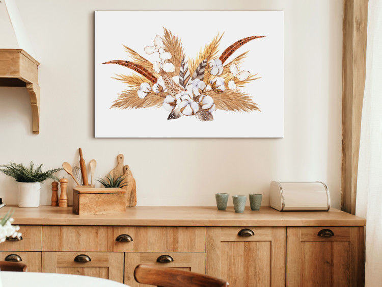 Canvas Watercolor Bouquet - Composition of Feathers and Dry Grass in Shades of Beige 149746 additionalImage 3