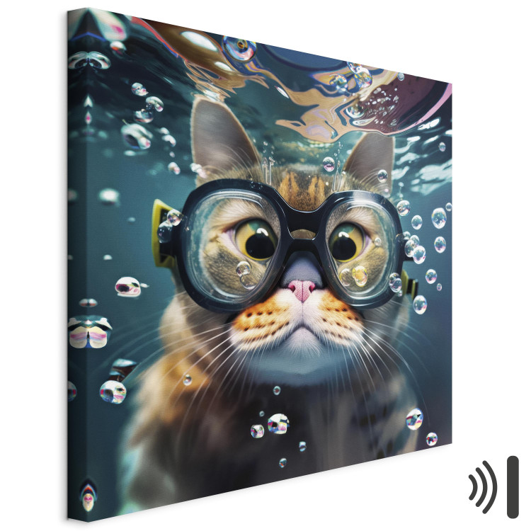 Canvas Print AI Cat - Diving Animal in Goggles Among Bubbles - Square 150146 additionalImage 8