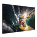 Canvas Art Print AI Cat - Ginger Animal Surfing on a Board in a Stormy Sea - Horizontal 150246 additionalThumb 2