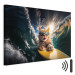 Canvas Art Print AI Cat - Ginger Animal Surfing on a Board in a Stormy Sea - Horizontal 150246 additionalThumb 8