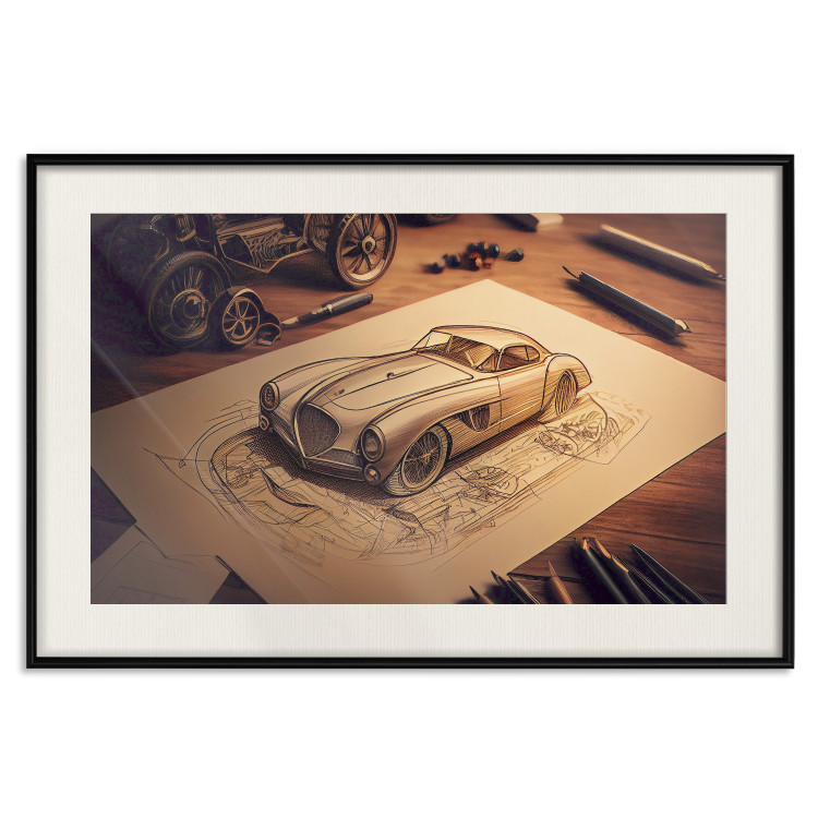 Poster Car Sketch - A Drawing of a Retro Car Generated by AI 151146 additionalImage 24