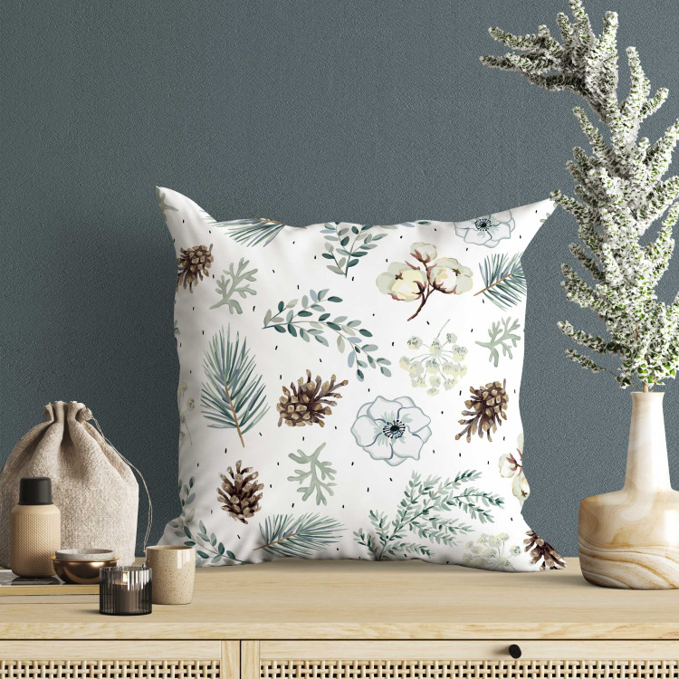 Decorative Microfiber Pillow Forest Composition - Tree Branches and Cones and Flowers on a White Background 151346 additionalImage 5