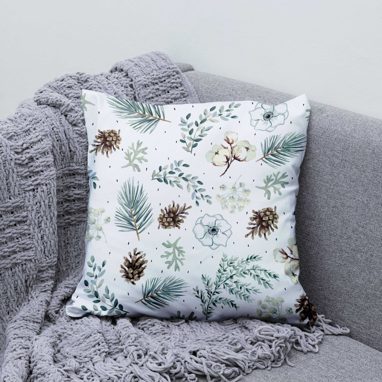Decorative Microfiber Pillow Forest Composition - Tree Branches and Cones and Flowers on a White Background 151346 additionalImage 4