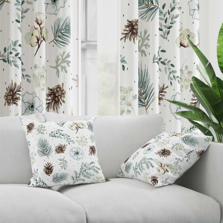 Decorative Microfiber Pillow Forest Composition - Tree Branches and Cones and Flowers on a White Background 151346 additionalImage 2