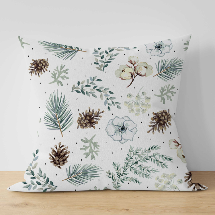 Decorative Microfiber Pillow Forest Composition - Tree Branches and Cones and Flowers on a White Background 151346 additionalImage 3