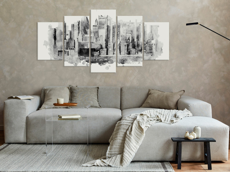Canvas Print Monochrome Landscape - Urban Architecture Painted in Watercolor 151846 additionalImage 3