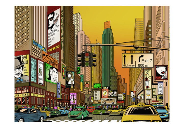 Wall Mural Comic about New York - Colorful Architecture with a Yellow Taxi Car 61546 additionalImage 1