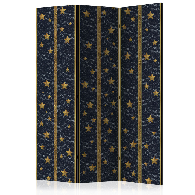 Room Separator Lacy Constellation - golden stars on black luxury fabric 95546