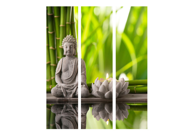 Room Separator Meditation - oriental Buddha in front of water against green bamboo background 97346 additionalImage 3