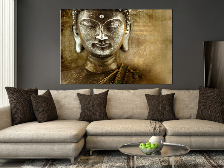 Canvas Art Print Silence is Golden (1-piece) - Oriental Buddha Sculpture in Bronze 106756 additionalImage 3