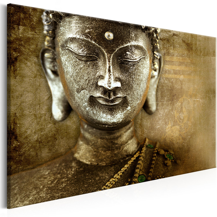 Canvas Art Print Silence is Golden (1-piece) - Oriental Buddha Sculpture in Bronze 106756 additionalImage 2