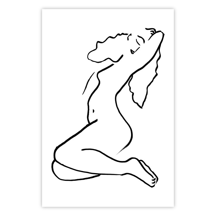 Poster Dreamy Maiden - black and white line art with the silhouette of a naked woman 119256