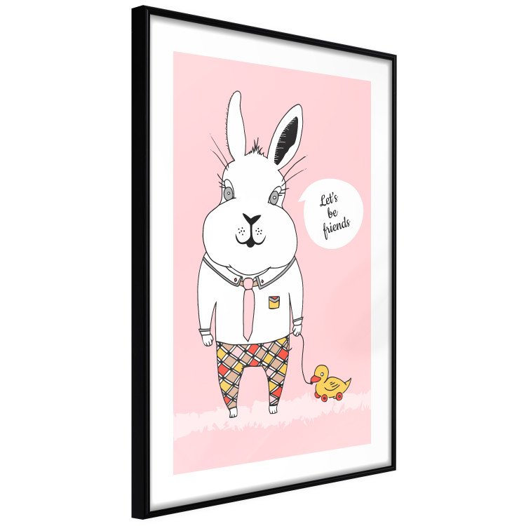 Wall Poster Bunny's Friend - rabbit character holding a duckling on a pink background 122756 additionalImage 11