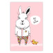 Wall Poster Bunny's Friend - rabbit character holding a duckling on a pink background 122756